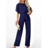 imageHappy Sailed Womens Loose Short Sleeve Belted Wide Leg Pant Romper Jumpsuit Business Casual One Piece OutfitsA Navy Blue