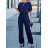imageHappy Sailed Womens Loose Short Sleeve Belted Wide Leg Pant Romper Jumpsuit Business Casual One Piece OutfitsA Navy Blue