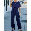 imageHappy Sailed Womens Loose Short Sleeve Belted Wide Leg Pant Romper Jumpsuit Business Casual One Piece OutfitsA Navy Blue