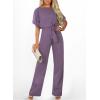 imageHappy Sailed Womens Loose Short Sleeve Belted Wide Leg Pant Romper Jumpsuit Business Casual One Piece OutfitsA Purple