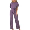imageHappy Sailed Womens Loose Short Sleeve Belted Wide Leg Pant Romper Jumpsuit Business Casual One Piece OutfitsA Purple