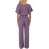 imageHappy Sailed Womens Loose Short Sleeve Belted Wide Leg Pant Romper Jumpsuit Business Casual One Piece OutfitsA Purple