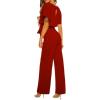 imageHappy Sailed Womens Loose Short Sleeve Belted Wide Leg Pant Romper Jumpsuit Business Casual One Piece OutfitsA Red