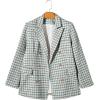 imageHappy Sailed Womens Plaid Tweed Blazers Dressy Casual Long Sleeve Double Breasted Open Front Blazer Jackets Work SuitsGreen