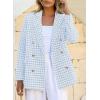 imageHappy Sailed Womens Plaid Tweed Blazers Dressy Casual Long Sleeve Double Breasted Open Front Blazer Jackets Work SuitsLight Blue