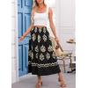imageHappy Sailed Womens Retro Print Boho Maxi Skirt Elastic High Waist ALine Pleated Flowy Long Skirts Beach Vacation OutfitsBlack