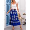 imageHappy Sailed Womens Retro Print Boho Maxi Skirt Elastic High Waist ALine Pleated Flowy Long Skirts Beach Vacation OutfitsBlue