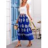 imageHappy Sailed Womens Retro Print Boho Maxi Skirt Elastic High Waist ALine Pleated Flowy Long Skirts Beach Vacation OutfitsBlue