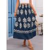 imageHappy Sailed Womens Retro Print Boho Maxi Skirt Elastic High Waist ALine Pleated Flowy Long Skirts Beach Vacation OutfitsDark Blue