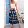 imageHappy Sailed Womens Retro Print Boho Maxi Skirt Elastic High Waist ALine Pleated Flowy Long Skirts Beach Vacation OutfitsDark Blue