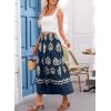 imageHappy Sailed Womens Retro Print Boho Maxi Skirt Elastic High Waist ALine Pleated Flowy Long Skirts Beach Vacation OutfitsDark Blue