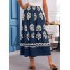 imageHappy Sailed Womens Retro Print Boho Maxi Skirt Elastic High Waist ALine Pleated Flowy Long Skirts Beach Vacation OutfitsDark Blue