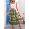 imageHappy Sailed Womens Retro Print Boho Maxi Skirt Elastic High Waist ALine Pleated Flowy Long Skirts Beach Vacation OutfitsGreen
