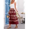 imageHappy Sailed Womens Retro Print Boho Maxi Skirt Elastic High Waist ALine Pleated Flowy Long Skirts Beach Vacation OutfitsRed