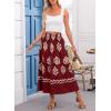 imageHappy Sailed Womens Retro Print Boho Maxi Skirt Elastic High Waist ALine Pleated Flowy Long Skirts Beach Vacation OutfitsRed