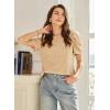 imageHappy Sailed Womens Shirts Crew Neck Short Sleeve Lace Crochet Dressy Business Casual TopsBeige