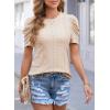 imageHappy Sailed Womens Shirts Crew Neck Short Sleeve Lace Crochet Dressy Business Casual TopsBeige