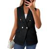 imageHappy Sailed Womens Sleeveless Vest Tops 2025 Trendy Double Breasted Tweed Blazer Business Work Suits with PocketsBlack