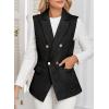 imageHappy Sailed Womens Sleeveless Vest Tops 2025 Trendy Double Breasted Tweed Blazer Business Work Suits with PocketsBlack