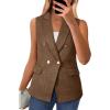 imageHappy Sailed Womens Sleeveless Vest Tops 2025 Trendy Double Breasted Tweed Blazer Business Work Suits with PocketsBrown