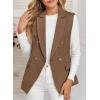 imageHappy Sailed Womens Sleeveless Vest Tops 2025 Trendy Double Breasted Tweed Blazer Business Work Suits with PocketsBrown