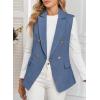 imageHappy Sailed Womens Sleeveless Vest Tops 2025 Trendy Double Breasted Tweed Blazer Business Work Suits with PocketsDusk Blue