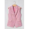 imageHappy Sailed Womens Sleeveless Vest Tops 2025 Trendy Double Breasted Tweed Blazer Business Work Suits with PocketsPink