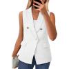 imageHappy Sailed Womens Sleeveless Vest Tops 2025 Trendy Double Breasted Tweed Blazer Business Work Suits with PocketsWhite