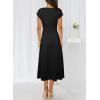 imageHappy Sailed Womens Spring Summer Short Sleeve Cowl Neck Ruched Waist Flowy A Line Midi Dresses Party Cocktail DressBlack
