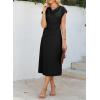 imageHappy Sailed Womens Spring Summer Short Sleeve Cowl Neck Ruched Waist Flowy A Line Midi Dresses Party Cocktail DressBlack