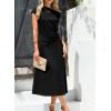 imageHappy Sailed Womens Spring Summer Short Sleeve Cowl Neck Ruched Waist Flowy A Line Midi Dresses Party Cocktail DressBlack