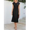 imageHappy Sailed Womens Spring Summer Short Sleeve Cowl Neck Ruched Waist Flowy A Line Midi Dresses Party Cocktail DressBlack