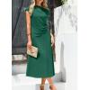 imageHappy Sailed Womens Spring Summer Short Sleeve Cowl Neck Ruched Waist Flowy A Line Midi Dresses Party Cocktail DressDark Green