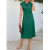 imageHappy Sailed Womens Spring Summer Short Sleeve Cowl Neck Ruched Waist Flowy A Line Midi Dresses Party Cocktail DressDark Green
