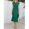 imageHappy Sailed Womens Spring Summer Short Sleeve Cowl Neck Ruched Waist Flowy A Line Midi Dresses Party Cocktail DressDark Green