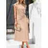 imageHappy Sailed Womens Spring Summer Short Sleeve Cowl Neck Ruched Waist Flowy A Line Midi Dresses Party Cocktail DressKhaki