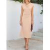 imageHappy Sailed Womens Spring Summer Short Sleeve Cowl Neck Ruched Waist Flowy A Line Midi Dresses Party Cocktail DressKhaki