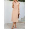 imageHappy Sailed Womens Spring Summer Short Sleeve Cowl Neck Ruched Waist Flowy A Line Midi Dresses Party Cocktail DressKhaki