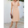 imageHappy Sailed Womens Spring Summer Short Sleeve Cowl Neck Ruched Waist Flowy A Line Midi Dresses Party Cocktail DressKhaki