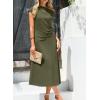 imageHappy Sailed Womens Spring Summer Short Sleeve Cowl Neck Ruched Waist Flowy A Line Midi Dresses Party Cocktail DressMoss Green