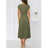 imageHappy Sailed Womens Spring Summer Short Sleeve Cowl Neck Ruched Waist Flowy A Line Midi Dresses Party Cocktail DressMoss Green