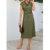 imageHappy Sailed Womens Spring Summer Short Sleeve Cowl Neck Ruched Waist Flowy A Line Midi Dresses Party Cocktail DressMoss Green