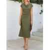 imageHappy Sailed Womens Spring Summer Short Sleeve Cowl Neck Ruched Waist Flowy A Line Midi Dresses Party Cocktail DressMoss Green