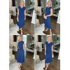 imageHappy Sailed Womens Spring Summer Short Sleeve Cowl Neck Ruched Waist Flowy A Line Midi Dresses Party Cocktail DressNavy Blue