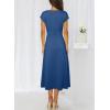 imageHappy Sailed Womens Spring Summer Short Sleeve Cowl Neck Ruched Waist Flowy A Line Midi Dresses Party Cocktail DressNavy Blue