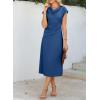 imageHappy Sailed Womens Spring Summer Short Sleeve Cowl Neck Ruched Waist Flowy A Line Midi Dresses Party Cocktail DressNavy Blue
