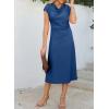 imageHappy Sailed Womens Spring Summer Short Sleeve Cowl Neck Ruched Waist Flowy A Line Midi Dresses Party Cocktail DressNavy Blue