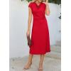 imageHappy Sailed Womens Spring Summer Short Sleeve Cowl Neck Ruched Waist Flowy A Line Midi Dresses Party Cocktail DressRed