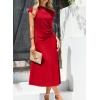 imageHappy Sailed Womens Spring Summer Short Sleeve Cowl Neck Ruched Waist Flowy A Line Midi Dresses Party Cocktail DressRed