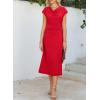 imageHappy Sailed Womens Spring Summer Short Sleeve Cowl Neck Ruched Waist Flowy A Line Midi Dresses Party Cocktail DressRed